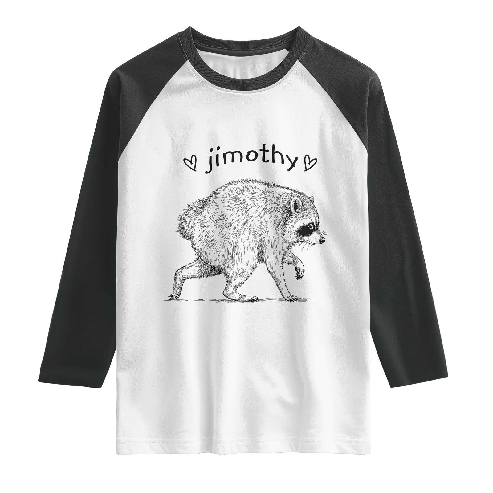 Cute Jimothy the Raccoon Hand Drawn Graphic Raglan Shirt Seattle Trash Panda Lover Supporter TS02 White Black Print Your Wear