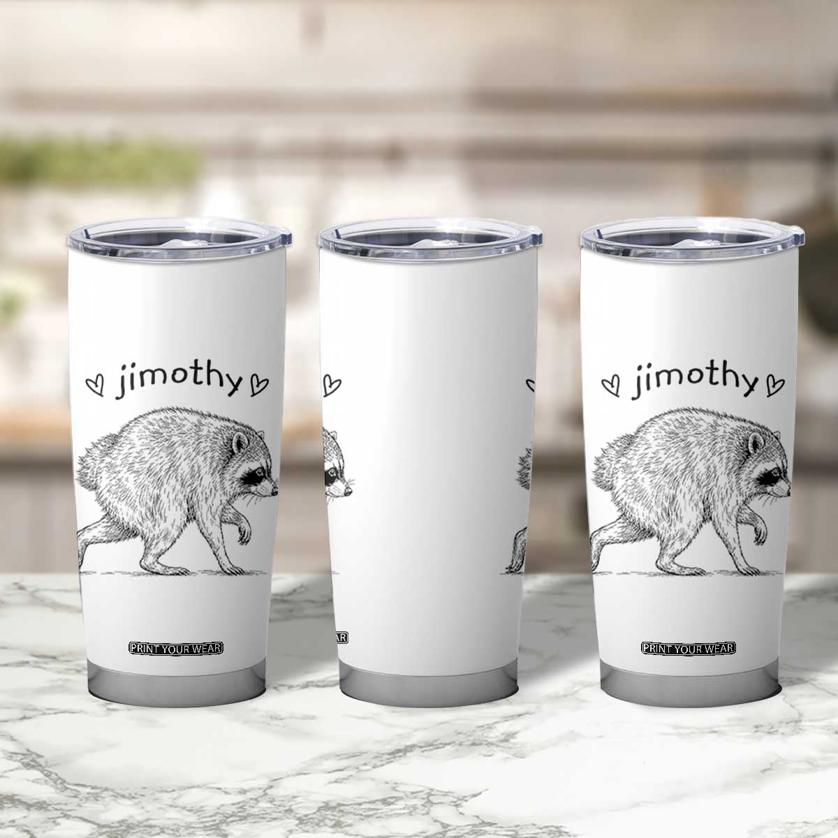 Cute Jimothy the Raccoon Hand Drawn Graphic Tumbler Cup Seattle Trash Panda Lover Supporter