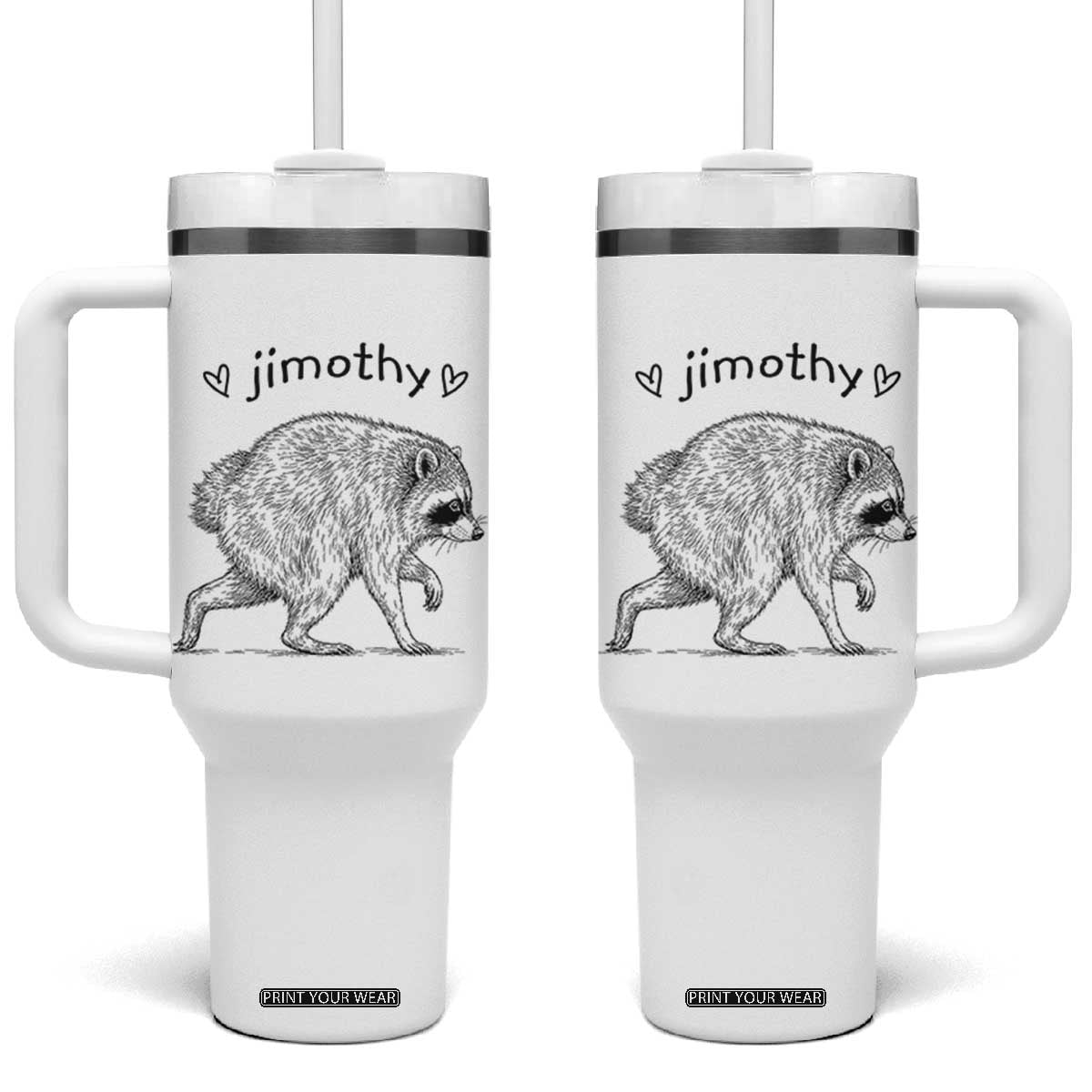 Cute Jimothy the Raccoon Hand Drawn Graphic Tumbler With Handle Seattle Trash Panda Lover Supporter