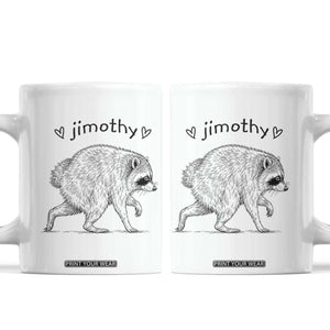 Cute Jimothy the Raccoon Hand Drawn Graphic Coffee Mug Seattle Trash Panda Lover Supporter