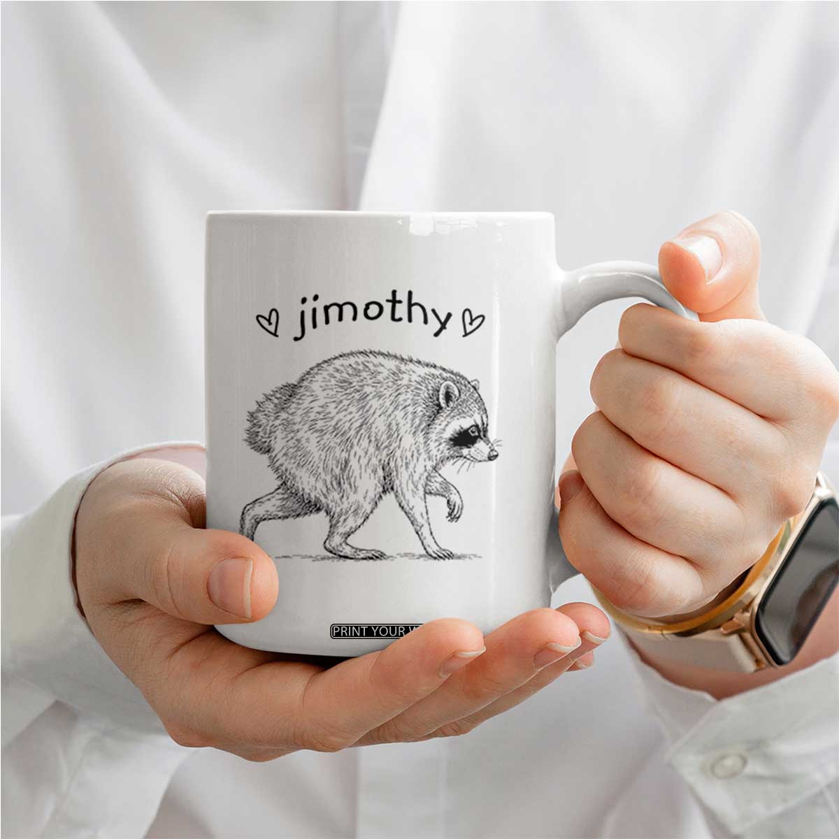 Cute Jimothy the Raccoon Hand Drawn Graphic Coffee Mug Seattle Trash Panda Lover Supporter