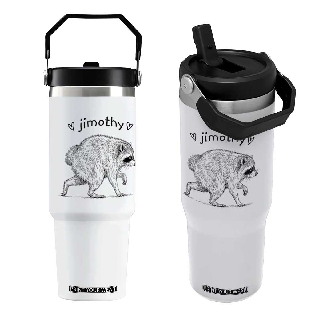 Cute Jimothy the Raccoon Hand Drawn Graphic Flip Straw Tumbler Seattle Trash Panda Lover Supporter TS02 One Size: 30 oz White Print Your Wear