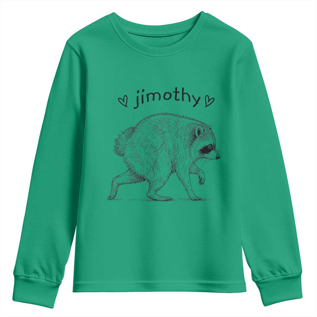 Cute Jimothy the Raccoon Hand Drawn Graphic Youth Sweatshirt Seattle Trash Panda Lover Supporter TS02 Irish Green Print Your Wear
