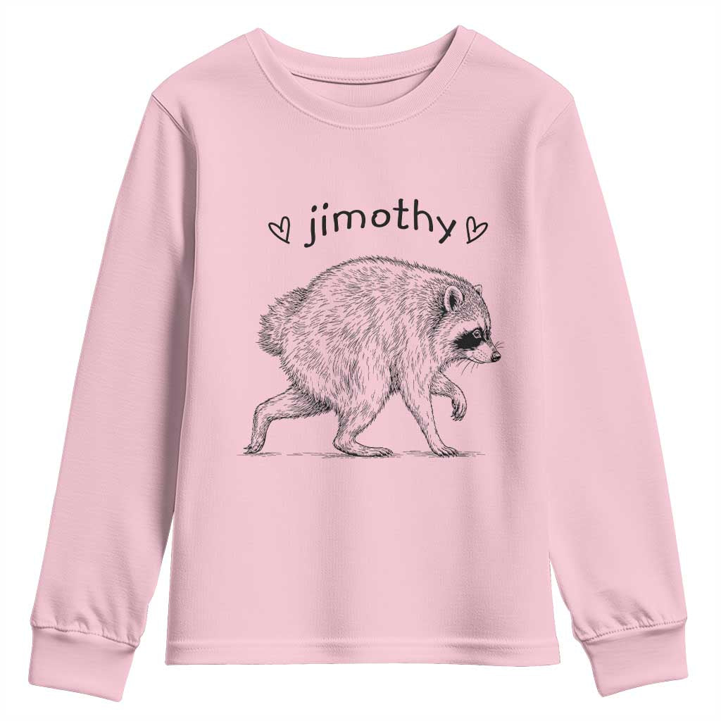 Cute Jimothy the Raccoon Hand Drawn Graphic Youth Sweatshirt Seattle Trash Panda Lover Supporter TS02 Light Pink Print Your Wear