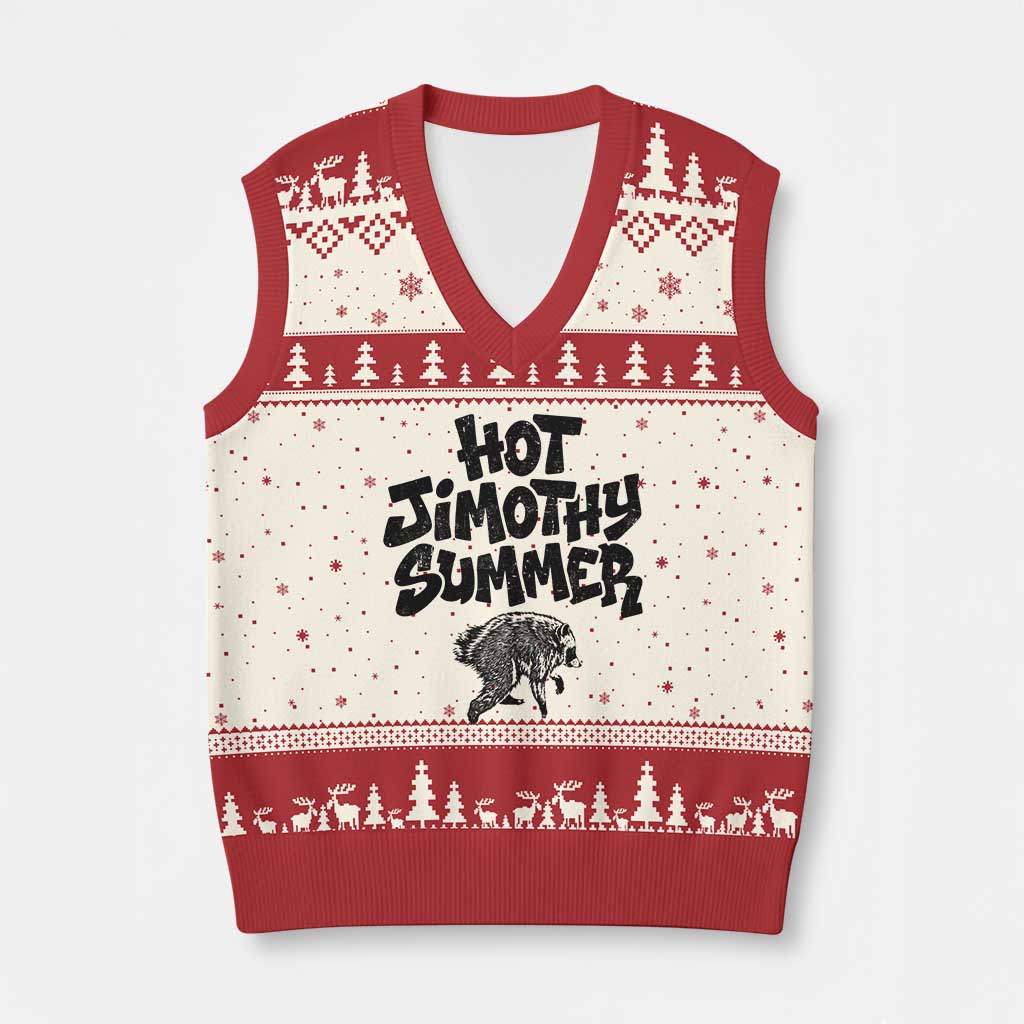 Hot Jimothy Summer Funny Viral Seattle Raccoon Graphic V-Neck Knit Sweater Vest Viral Trash Panda Meme TS02 Beige Red Print Your Wear