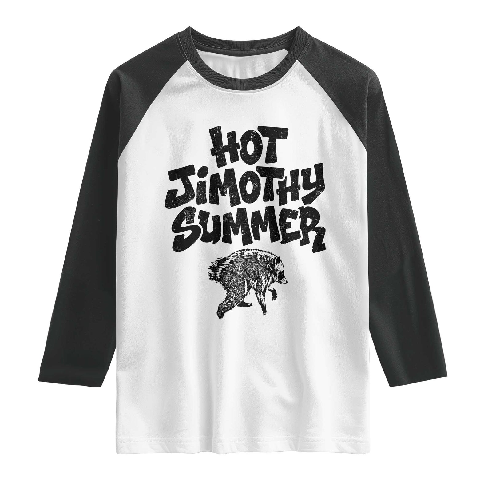 Hot Jimothy Summer Funny Viral Seattle Raccoon Graphic Raglan Shirt Viral Trash Panda Meme TS02 White Black Print Your Wear