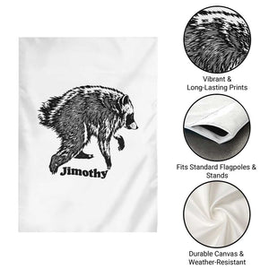 Jimothy Viral Seattle Raccoon Vintage Woodcut Style Graphic Garden Flag Funny Trash Panda Wildlife Meme