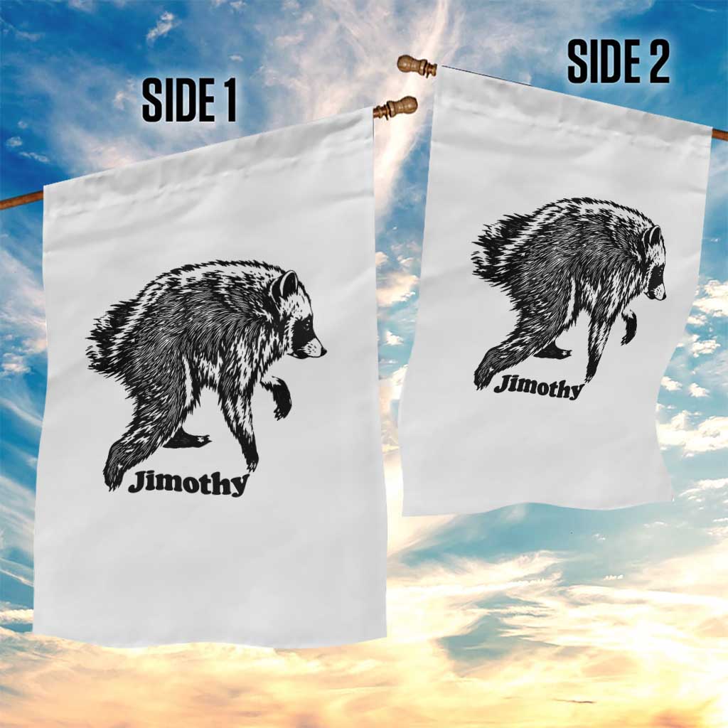 Jimothy Viral Seattle Raccoon Vintage Woodcut Style Graphic Garden Flag Funny Trash Panda Wildlife Meme