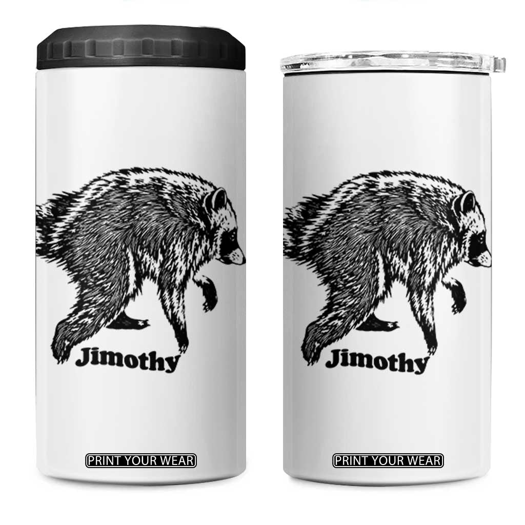 Jimothy Viral Seattle Raccoon Vintage Woodcut Style Graphic 4 in 1 Can Cooler Tumbler Funny Trash Panda Wildlife Meme