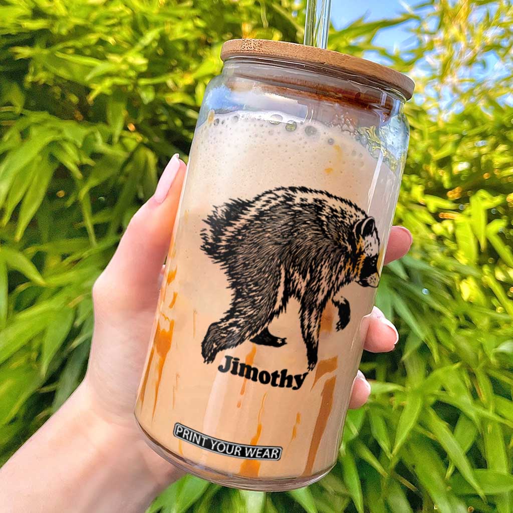 Jimothy Viral Seattle Raccoon Vintage Woodcut Style Graphic Glass Can Funny Trash Panda Wildlife Meme TS02 White Print Your Wear