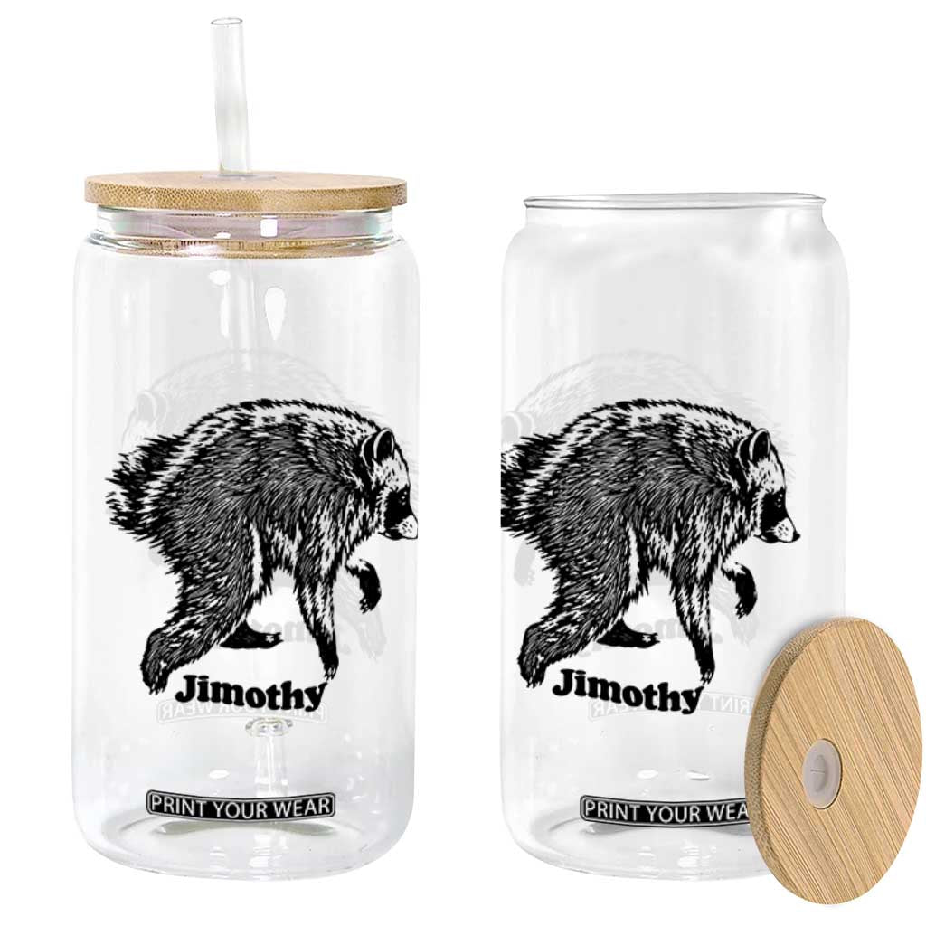 Jimothy Viral Seattle Raccoon Vintage Woodcut Style Graphic Glass Can Funny Trash Panda Wildlife Meme