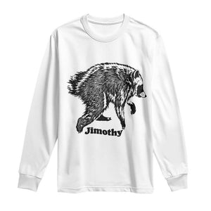 Jimothy Viral Seattle Raccoon Vintage Woodcut Style Graphic Long Sleeve Shirt Funny Trash Panda Wildlife Meme TS02 White Print Your Wear