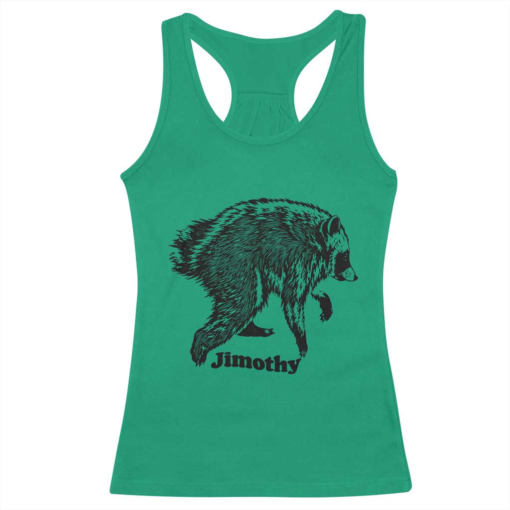 Jimothy Viral Seattle Raccoon Vintage Woodcut Style Graphic Racerback Tank Top Funny Trash Panda Wildlife Meme TS02 Irish Green Print Your Wear
