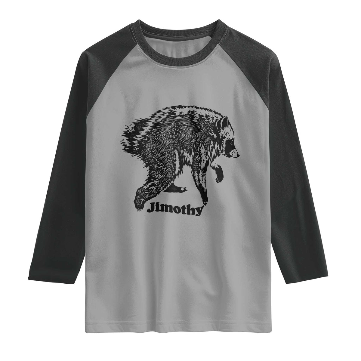 Jimothy Viral Seattle Raccoon Vintage Woodcut Style Graphic Raglan Shirt Funny Trash Panda Wildlife Meme