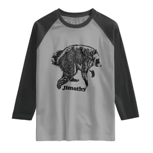 Jimothy Viral Seattle Raccoon Vintage Woodcut Style Graphic Raglan Shirt Funny Trash Panda Wildlife Meme