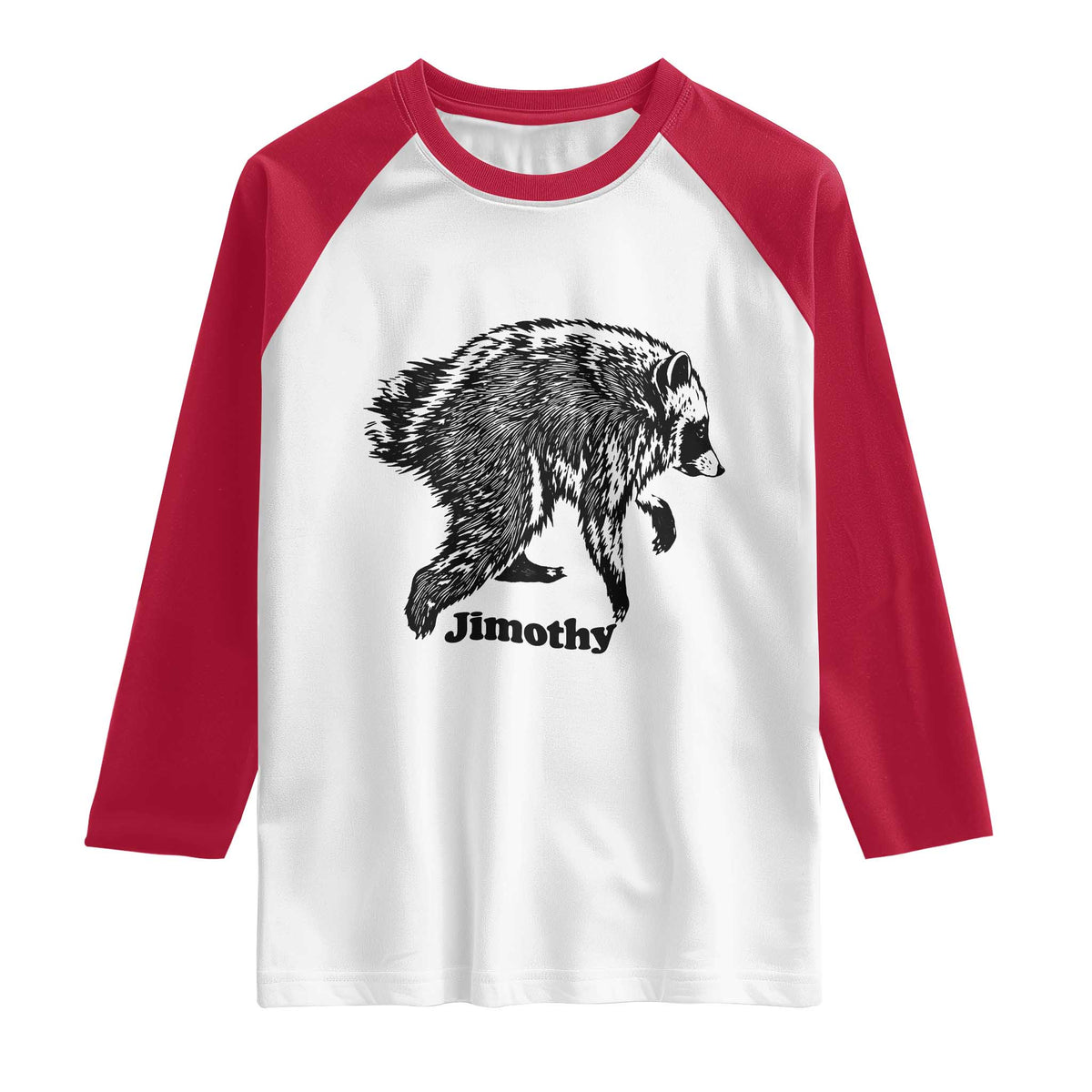 Jimothy Viral Seattle Raccoon Vintage Woodcut Style Graphic Raglan Shirt Funny Trash Panda Wildlife Meme