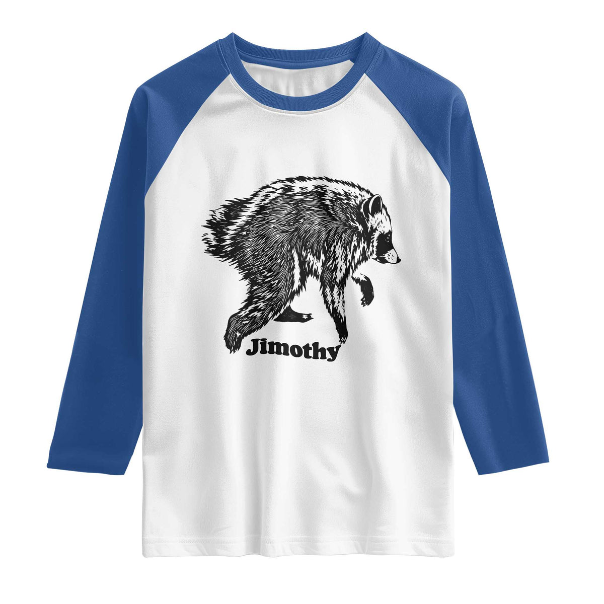 Jimothy Viral Seattle Raccoon Vintage Woodcut Style Graphic Raglan Shirt Funny Trash Panda Wildlife Meme