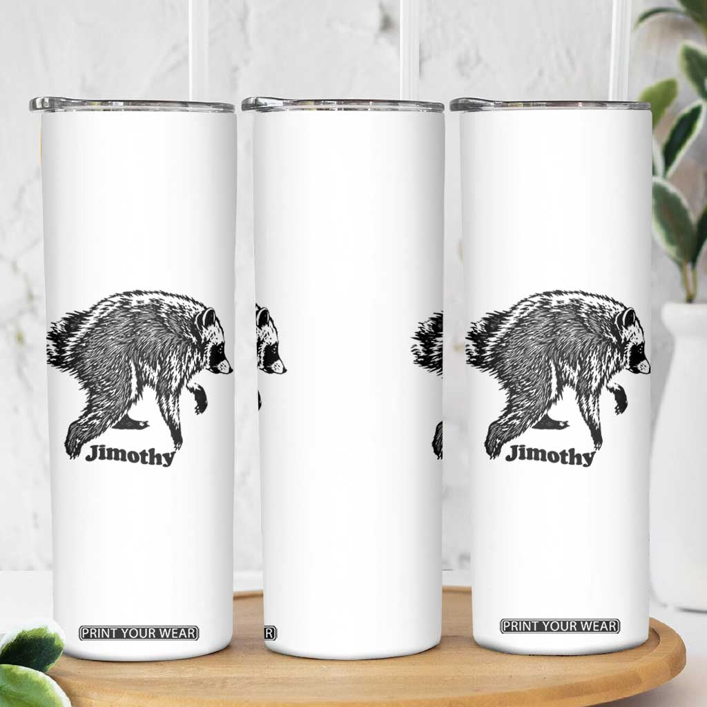 Jimothy Viral Seattle Raccoon Vintage Woodcut Style Graphic Skinny Tumbler Funny Trash Panda Wildlife Meme