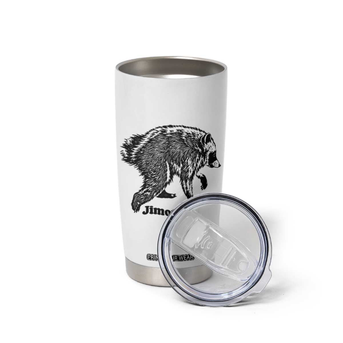 Jimothy Viral Seattle Raccoon Vintage Woodcut Style Graphic Tumbler Cup Funny Trash Panda Wildlife Meme