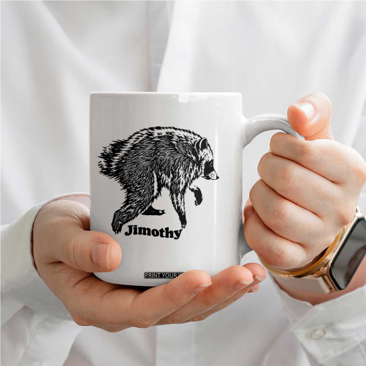 Jimothy Viral Seattle Raccoon Vintage Woodcut Style Graphic Coffee Mug Funny Trash Panda Wildlife Meme