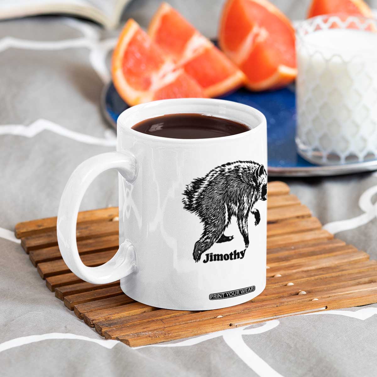 Jimothy Viral Seattle Raccoon Vintage Woodcut Style Graphic Coffee Mug Funny Trash Panda Wildlife Meme