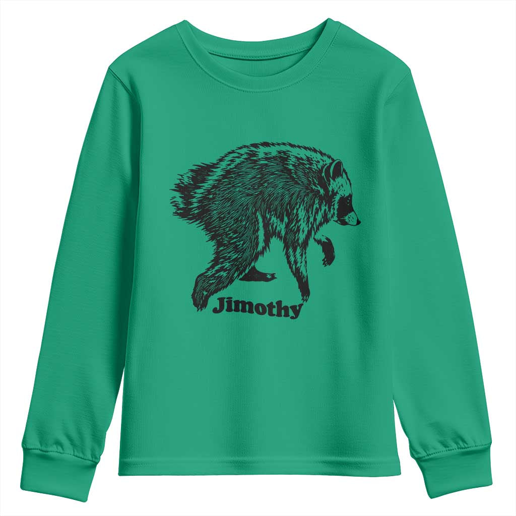 Jimothy Viral Seattle Raccoon Vintage Woodcut Style Graphic Youth Sweatshirt Funny Trash Panda Wildlife Meme TS02 Irish Green Print Your Wear