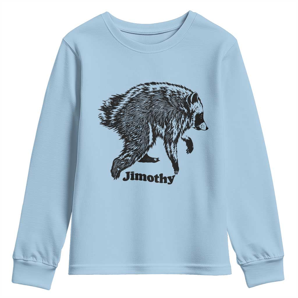 Jimothy Viral Seattle Raccoon Vintage Woodcut Style Graphic Youth Sweatshirt Funny Trash Panda Wildlife Meme TS02 Light Blue Print Your Wear