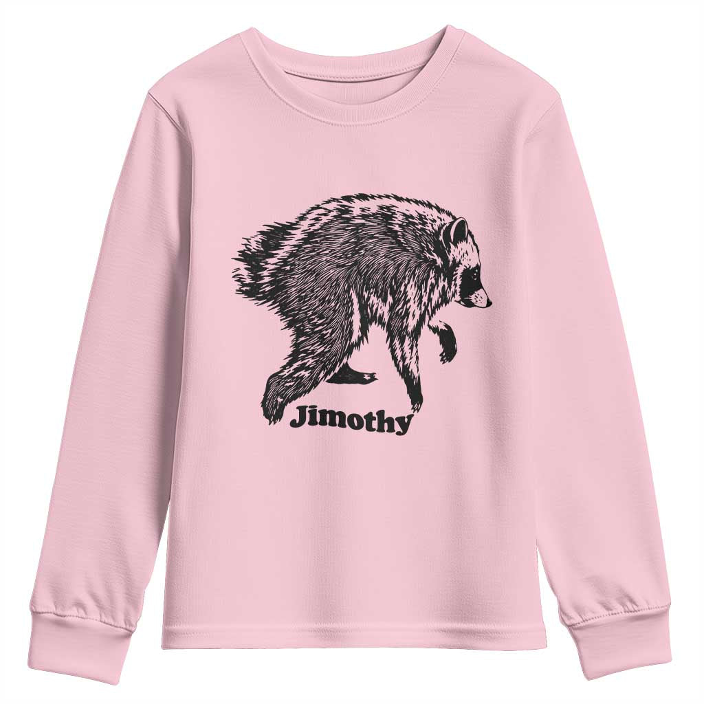 Jimothy Viral Seattle Raccoon Vintage Woodcut Style Graphic Youth Sweatshirt Funny Trash Panda Wildlife Meme TS02 Light Pink Print Your Wear