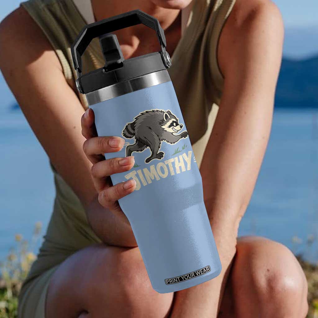 Funny Running Jimothy the Raccoon Flip Straw Tumbler Viral Seattle Trash Panda Meme TS02 One Size: 30 oz Light Blue Print Your Wear