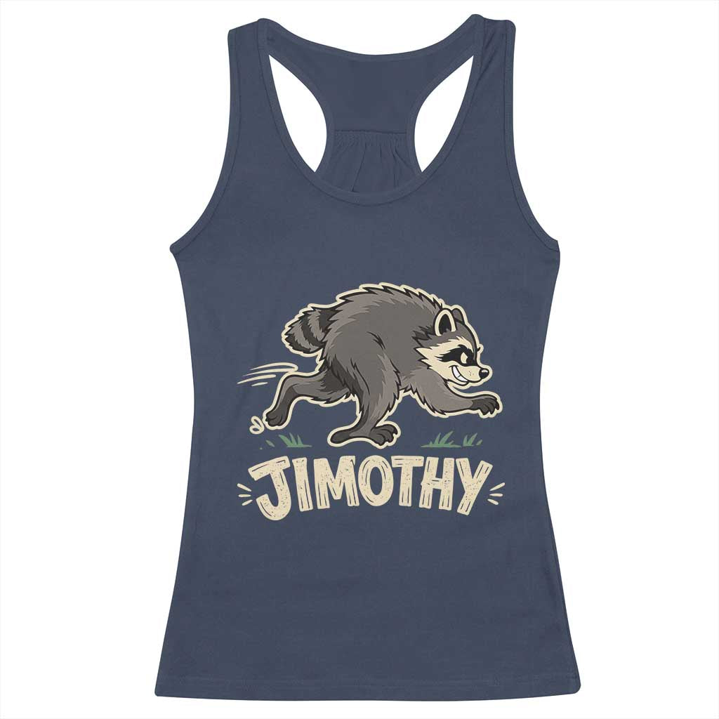 Funny Running Jimothy the Raccoon Racerback Tank Top Viral Seattle Trash Panda Meme TS02 Navy Print Your Wear