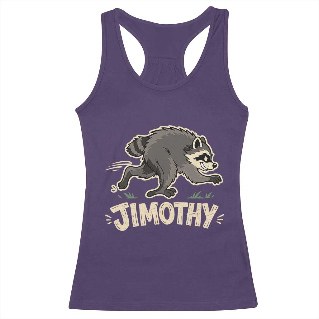 Funny Running Jimothy the Raccoon Racerback Tank Top Viral Seattle Trash Panda Meme TS02 Purple Print Your Wear