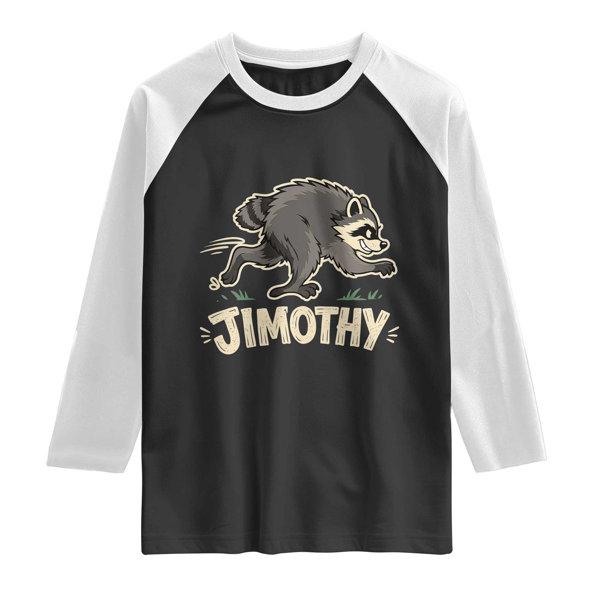 Funny Running Jimothy the Raccoon Raglan Shirt Viral Seattle Trash Panda Meme TS02 Black White Print Your Wear