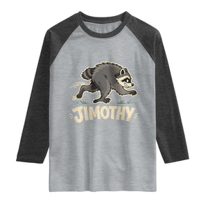 Funny Running Jimothy the Raccoon Raglan Shirt Viral Seattle Trash Panda Meme TS02 Heather Gray Heather Charcoal Print Your Wear