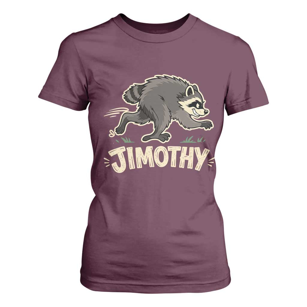 Funny Running Jimothy the Raccoon T Shirt For Women Viral Seattle Trash Panda Meme TS02 Maroon Print Your Wear