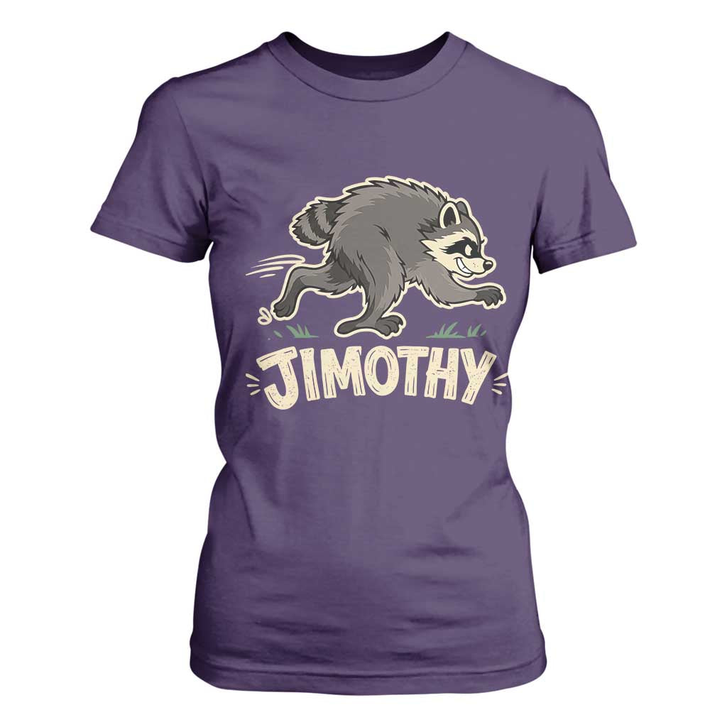 Funny Running Jimothy the Raccoon T Shirt For Women Viral Seattle Trash Panda Meme TS02 Purple Print Your Wear