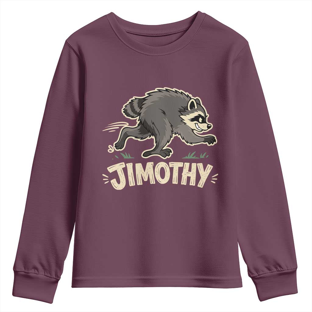 Funny Running Jimothy the Raccoon Youth Sweatshirt Viral Seattle Trash Panda Meme TS02 Maroon Print Your Wear