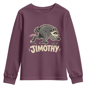 Funny Running Jimothy the Raccoon Youth Sweatshirt Viral Seattle Trash Panda Meme TS02 Maroon Print Your Wear