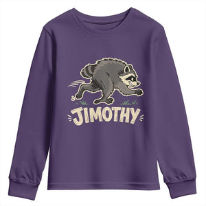 Funny Running Jimothy the Raccoon Youth Sweatshirt Viral Seattle Trash Panda Meme TS02 Purple Print Your Wear