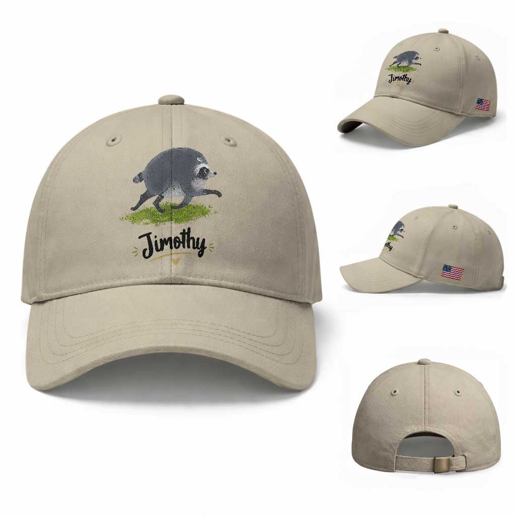 Cute Running Jimothy the Raccoon Baseball Cap Viral Seattle Trash Panda Meme TS02 Baseball Cap Universal Fit Beige Print Your Wear