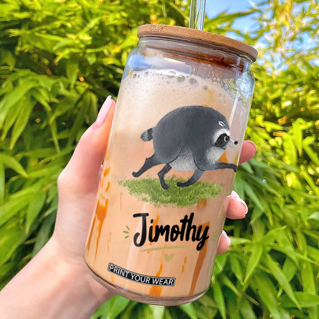 Cute Running Jimothy the Raccoon Glass Can Viral Seattle Trash Panda Meme TS02 White Print Your Wear