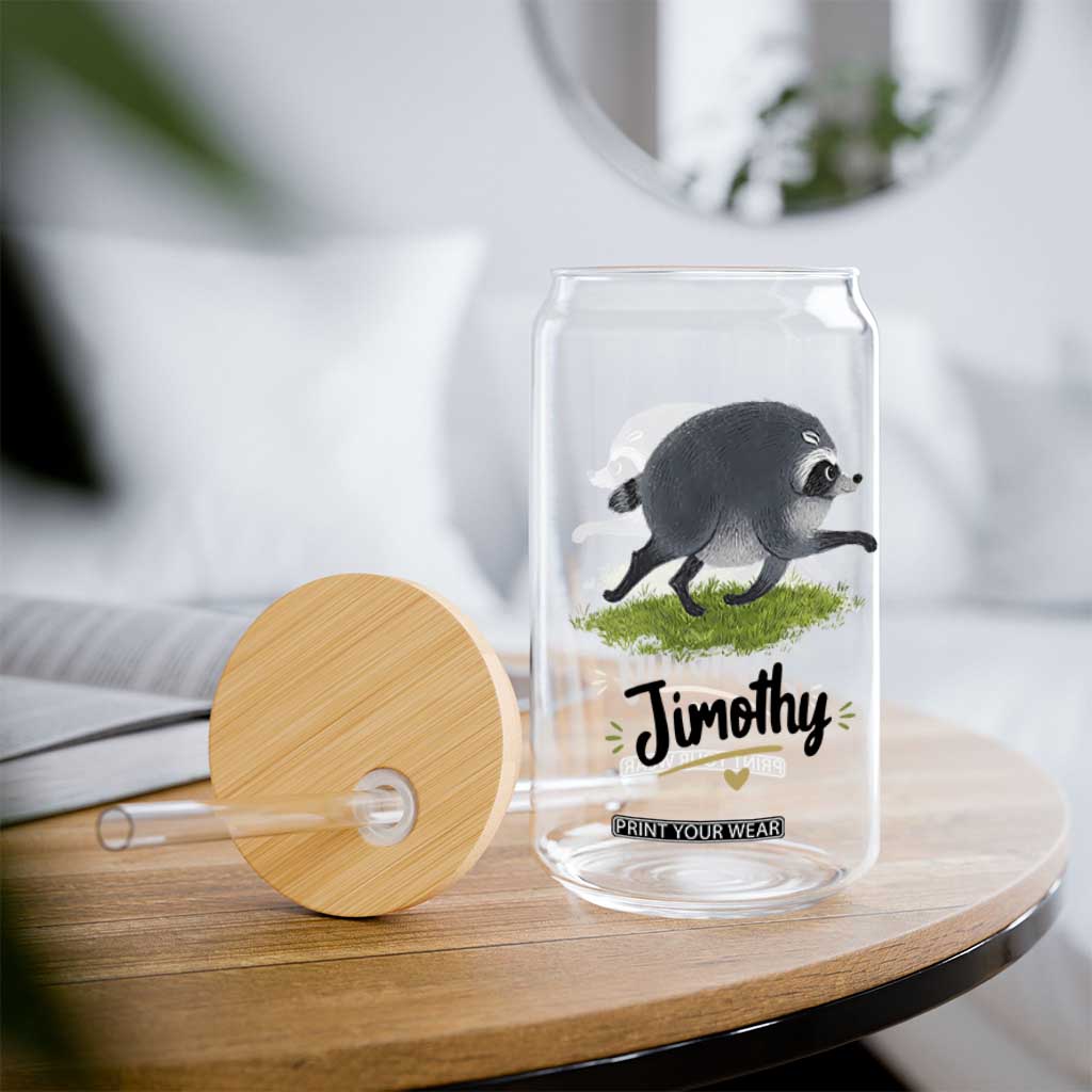 Cute Running Jimothy the Raccoon Glass Can Viral Seattle Trash Panda Meme TS02 Print Your Wear