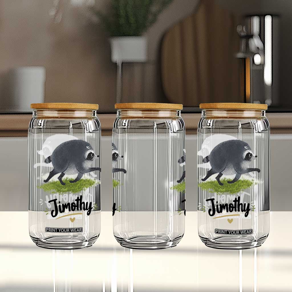 Cute Running Jimothy the Raccoon Glass Can Viral Seattle Trash Panda Meme TS02 Print Your Wear