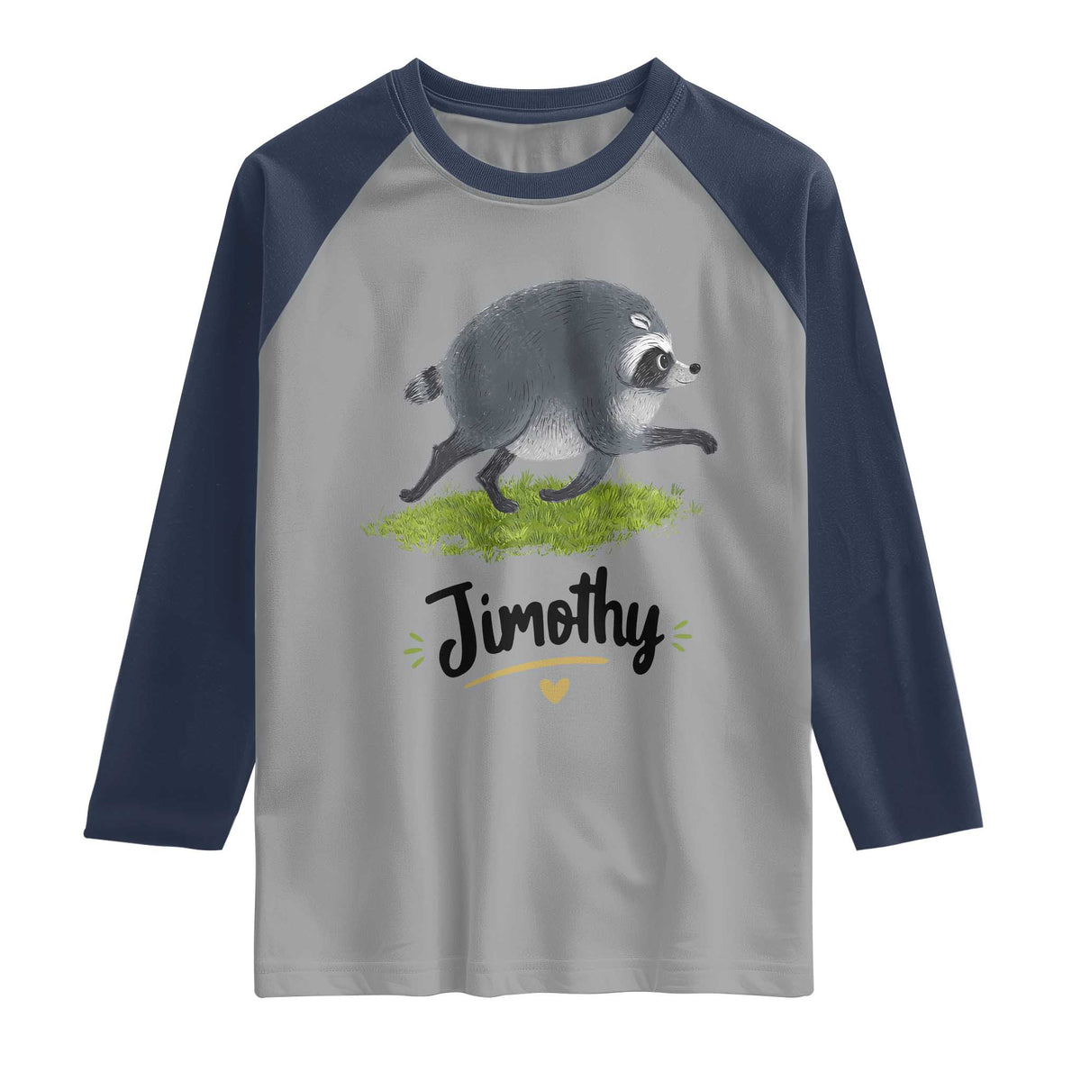 Cute Running Jimothy the Raccoon Raglan Shirt Viral Seattle Trash Panda Meme TS02 Sport Gray Navy Print Your Wear