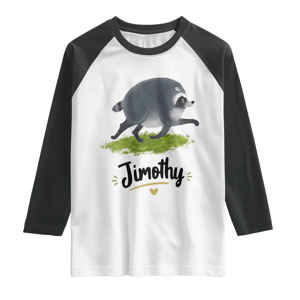 Cute Running Jimothy the Raccoon Raglan Shirt Viral Seattle Trash Panda Meme TS02 White Black Print Your Wear