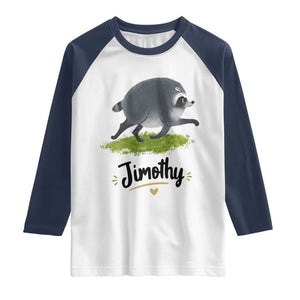 Cute Running Jimothy the Raccoon Raglan Shirt Viral Seattle Trash Panda Meme TS02 White Navy Print Your Wear