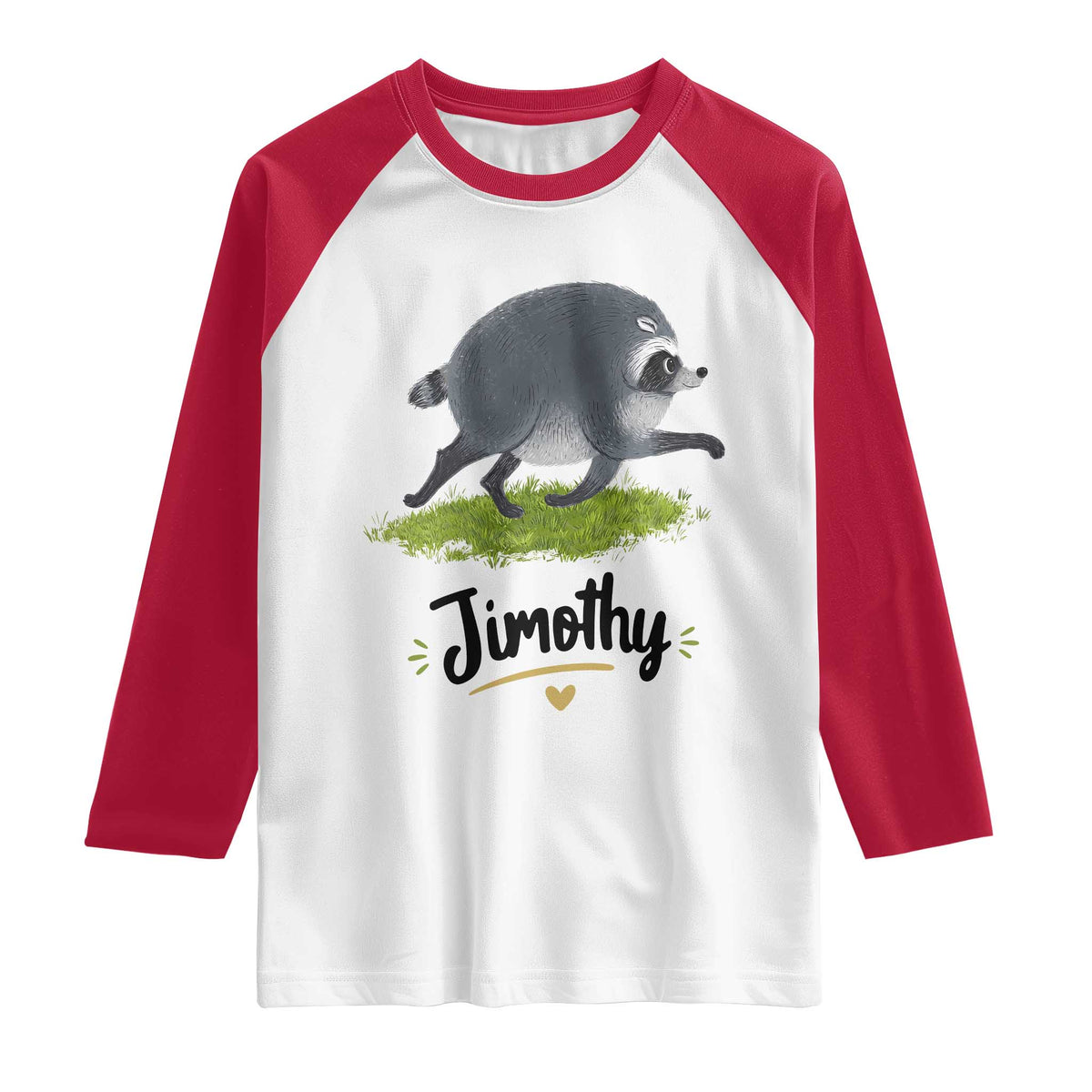 Cute Running Jimothy the Raccoon Raglan Shirt Viral Seattle Trash Panda Meme TS02 White Red Print Your Wear