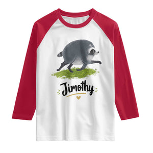 Cute Running Jimothy the Raccoon Raglan Shirt Viral Seattle Trash Panda Meme TS02 White Red Print Your Wear