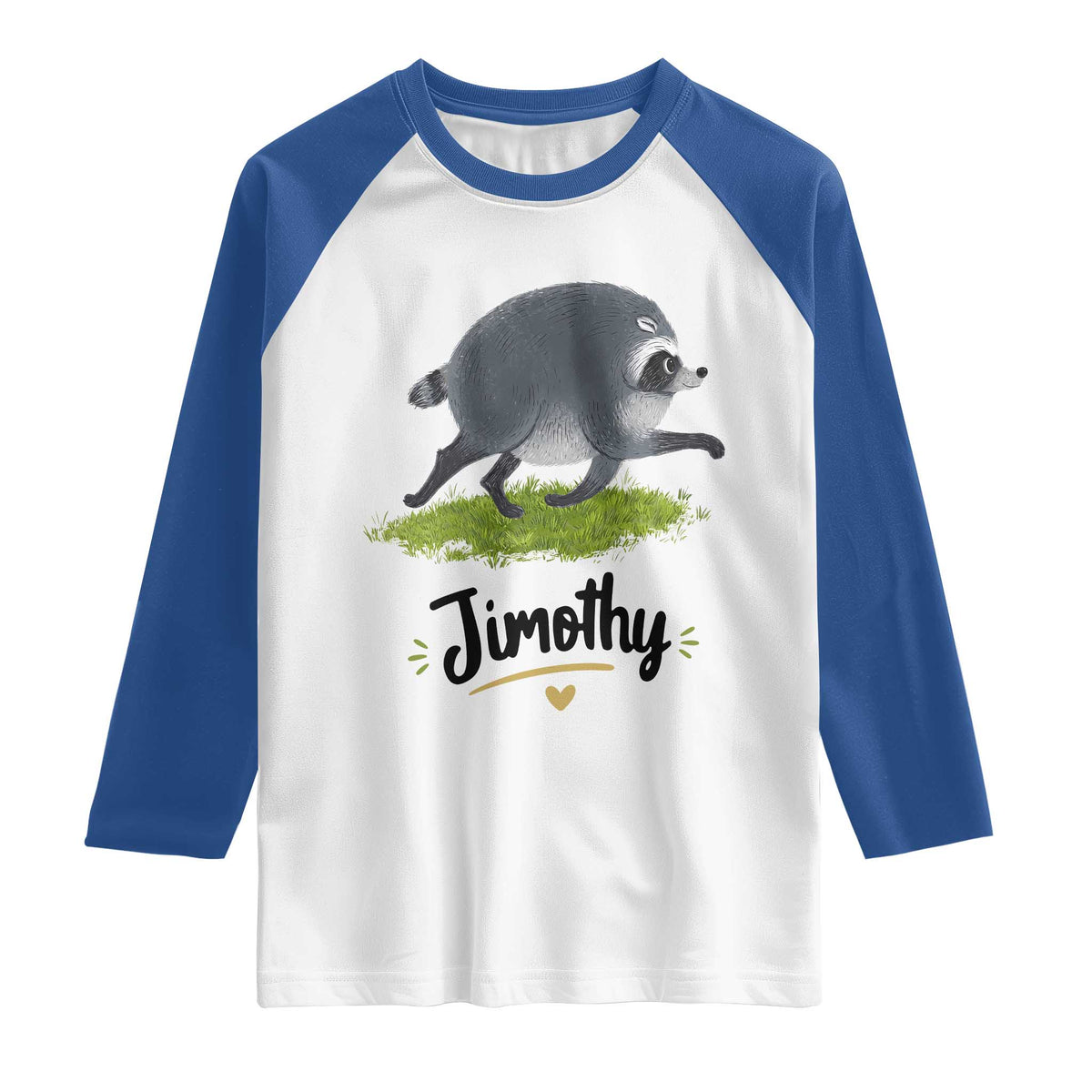 Cute Running Jimothy the Raccoon Raglan Shirt Viral Seattle Trash Panda Meme TS02 White Royal Print Your Wear