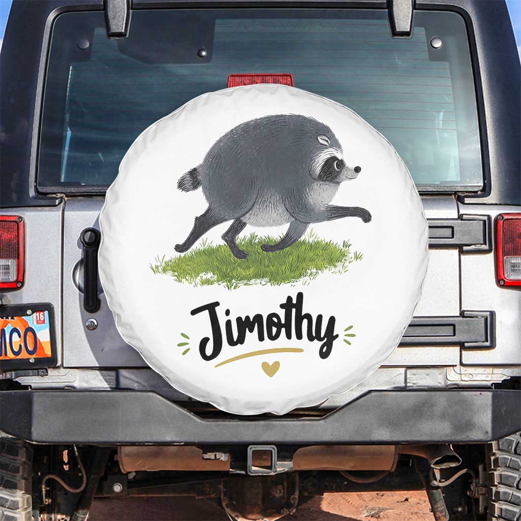 Cute Running Jimothy the Raccoon Spare Tire Cover Viral Seattle Trash Panda Meme TS02 No hole White Print Your Wear