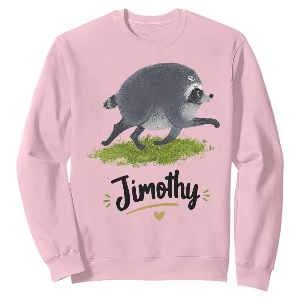 Cute Running Jimothy the Raccoon Sweatshirt Viral Seattle Trash Panda Meme TS02 Light Pink Print Your Wear
